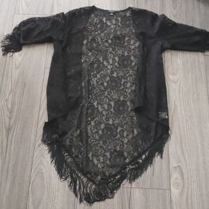 Black lace kimono with tassels